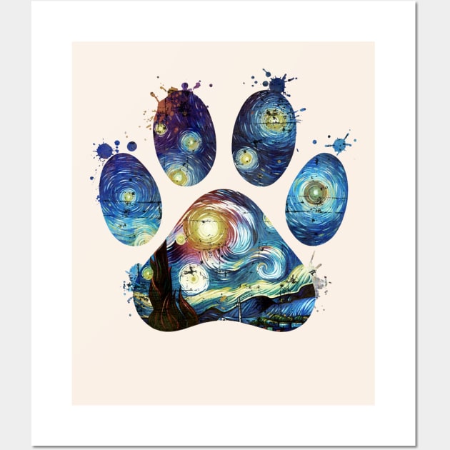 Paw print, van gogh starry night style, pop grunge, pet lovers, animal lovers, famous art, distressed Wall Art by Collagedream